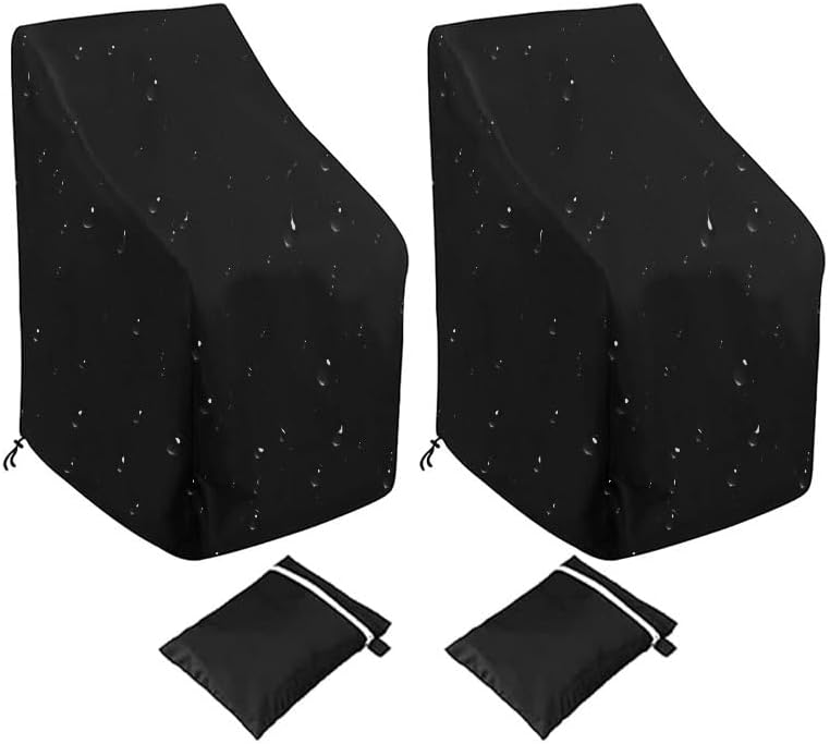 Waterproof Patio Chair Covers, 420D High Back Stacking Chair Cover, Lounge Chair Covers for Outdoor Furniture All Weather Protection, 2 Pack, Black(25x28x34/27.5")