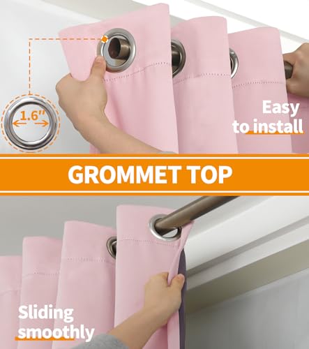 Image of YoungsTex Short 100% Blackout Curtains 45 Inches Length for Kids Bedroom, Thick Full Light Blocking Thermal Insulated Blackout Window Drapes with Liner, Baby Pink, 2 Panels, 42 X 45 Inch