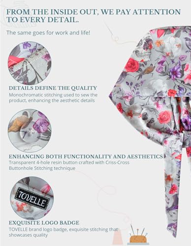 Image of Scrub Caps for Women with Buttons, Classic Surgical Caps | Double-Sided Printed, Adjustable,Long Hours, Sweatbands, Fabric Help Reduce Static Buildup