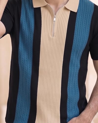 Image of AUSK Men's Zip Collar Polo Tshirt | Cotton Rich Material | Half Sleeves | Modern Knit Panel Work | Regular Fit