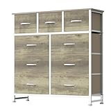 DUMOS 9 Drawer Dresser for Bedroom, Fabric Storage Organizer with Sturdy Metal Frame, Wooden Top Chest of Drawers for Closet Entryway Guest Room,Gold