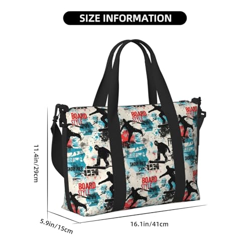 Laptop Tote Bag for Women Work - Skiing Graffiti Pattern Print Weekender Overnight Bags for Women Travel, Gym Duffle Bag for Men, Personal Item Crossbody Travel Bags for Men Carry On2