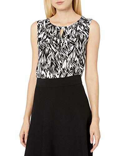 Kasper Women's Sleeveless Stencil Floral Printed Knit TOP, Black Multi, X-Large
