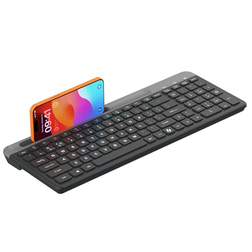 Image of LAPCARE Readmii 2.4GHz Wireless & Bluetooth 5.1 Rechargeable Keyboard with AI Assistant Key, Type-C Charging, Multi-Device Connection (2 Devices), Full Size with Numpad, 10m Range (Black & Grey)
