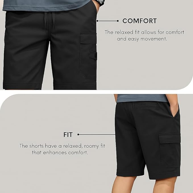 Image of Men's 100% Pure Cotton Cargo Shorts | Regular Fit Knee Length Utility Shorts with Multiple Pockets | Casual Outdoor Summer Wear Shorts for Men