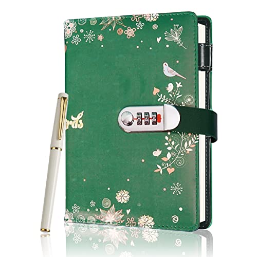 Creativo PU Notebook Código Libro con la Cerradura,Diario de Bloqueo Secreto Personal,A5 Cuaderno de Tapa Dura Diario con Bloqueo Digital, Agenda Diaria, para Niño Niña Regalo (Verde) Cover