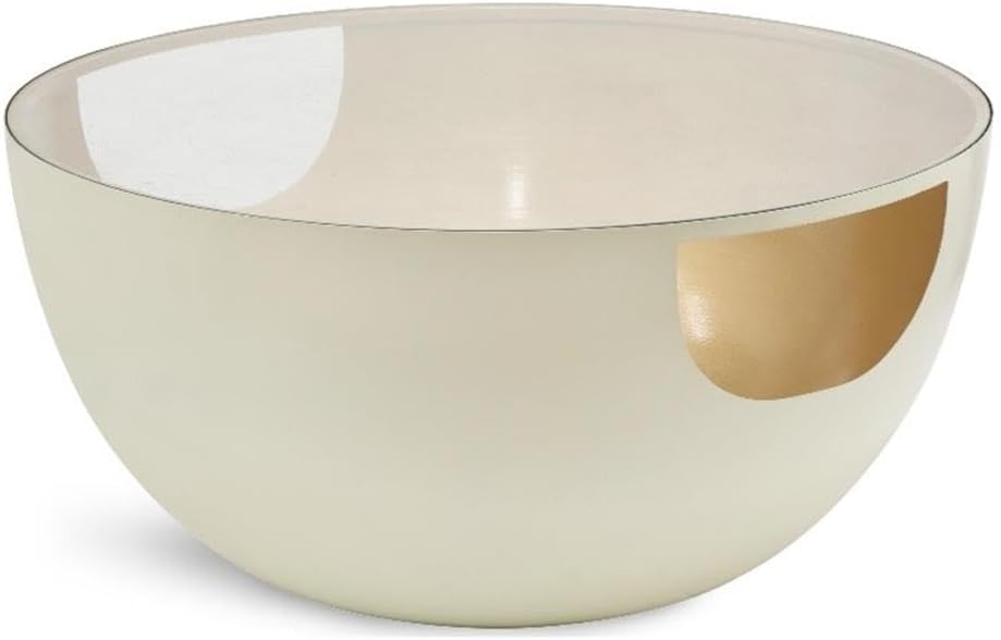 Meridian Furniture 280-CT DOMA Collection Modern | Contemporary Coffee Table with Round Cream Metal Table, Brushed Gold Interior, Glass Top, 32" W x 32" D x 15" H, Cream