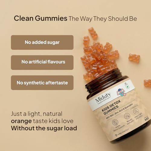 Image of Miduty Kids Detox Gummies - NAC for Kids - Quercetin, ALA, Zinc, Selenium & Iodine - Gentle Detox, Immunity, Thyroid Health & Allergies Support - No Added Sugar - Natural Orange Flavor - 60 Gummies