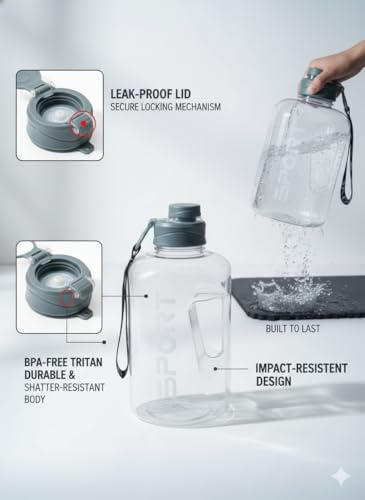 Image of 2.5 Liter Motivational Sports Gym Bottle Daily water intake with Time Markings BPA-Free. Leak proof For adults For Gym, Travel And office - (White)
