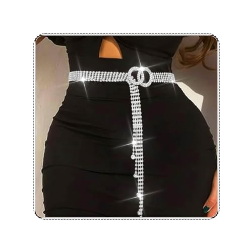 COSYDAYS Silver Rhinestone Belt Sparkly Waist Chain Belts for Women