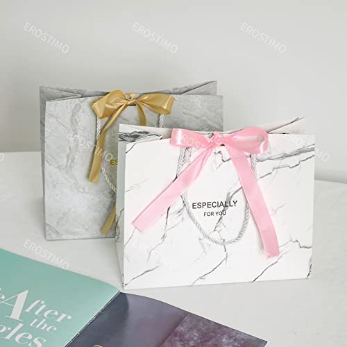 EROSTIMO ラッピング袋 手提げ 紙袋 ギフトバッグ ギフト包装 プレゼントラッピング包装 ギフト用手提げ 6枚セット おしゃれ クリスマス バレンタイン 母の日 父の日 (グレー/ホワイト(各3枚))