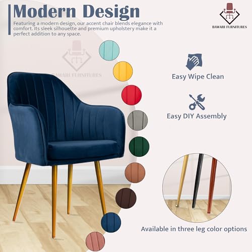 Image of Set of 2 Accent Chair for Living Room | Modern Armchair in Soft Velvet Fabric with Sturdy Legs | Premium Chair for Home Living Room Bedroom Restaurent | (Gold Legs, Blue)