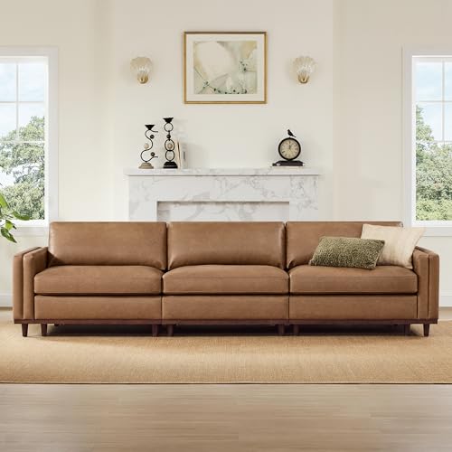Image of CHITA 118 inch Super Large Sectional Modular Sofa, 3 Seat, Faux Leather, Camel