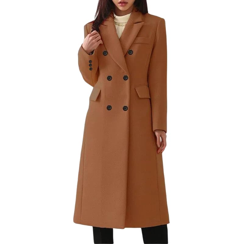 Manteau Laine Femme Trench Coat Long En Laine Pour Femme Élégant Et Ajusté Croisé À Revers Cranté Idéal Pour L'Automne Et L'Hiver Veste Blazer Caban Manteau Chaud Mi-Long Trapèze