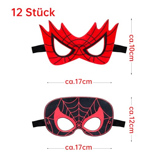 YFCHOTI Party Maske Set für Kinder, 12pcs Cartoon-Spinne Cosplay Filzmasken, Maskenball Halbmaske für Halloween Karneval und Fasching Dress-Up, Kindergeburtstag Mitgebsel Geschenke für Jungen Mädchen