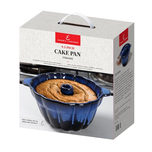 Image of Emeril Lagasse Fluted Cake Pan Stoneware 9.5 in - Pound Cake Baking Pan, Perfect for Baking Delicious Cakes! (Dark Blue)