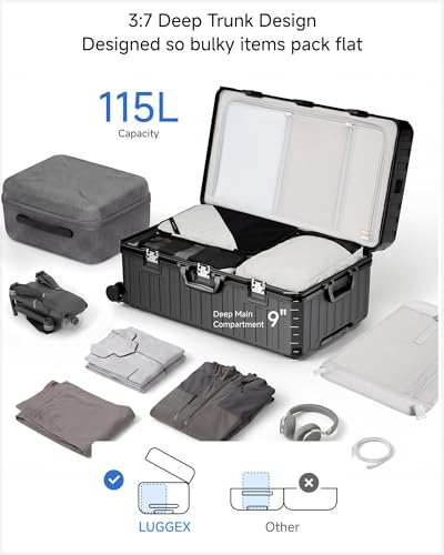 Image of LUGGEX Checked Suitcase with Spinner Wheels, 8010S Aluminum Frame Zipperless Polycarbonate Hard Shell Suitcase (ZX-Core, Black, 30 Inch)