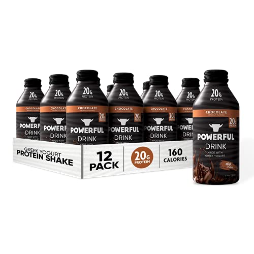 Powerful, High Protein Shakes, 20g Protein, Greek Yogurt, Low Carb, Gluten Free, Kosher, Ready to Drink (Chocolate, 12 oz, Pack of 12)
