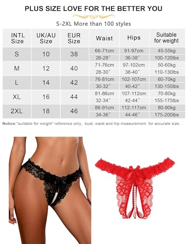 ohyeahlady String Ouvert für Frauen mit Perlen Spitze Dessous Damen Sexy Unterwäsche Dünn Tanga Slip Erotische Höschen Offener Schritt Unterhosen Curvy Reizwäsche Große Größen Schwarz,S