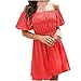 Robe d'été pour femme - Mini robe de fête mi-longue - Robe tunique d'été pour femme - Couleur unie - Épaules dénudées - Manches courtes, 01 Rouge, XL