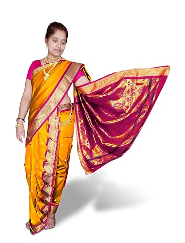 Women Semi Silk Traditional Nauvari Paithani Saree,10 wari saree ...