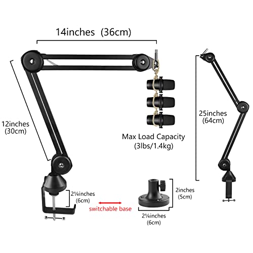 Geekria for Creators Professional Microphone Boom Arm Compatible with Shure MV88+, SM7B, MV7, SM57, Suspension Mic Stand - Image 2