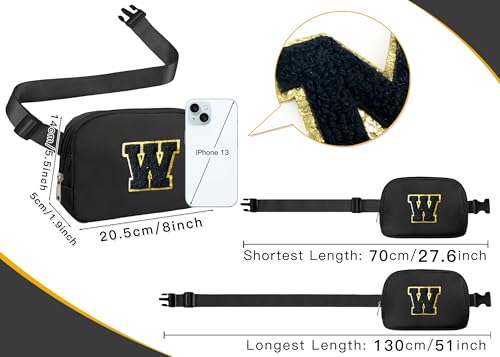 Image of COSHAYSOO Valentines Birthday Gifts for Women Boys Girls 6 7 8 9 10 11 12 13 14 Year Old, Black Fanny Pack Belt Bag Crossbody Travel Purse Initial Letter W