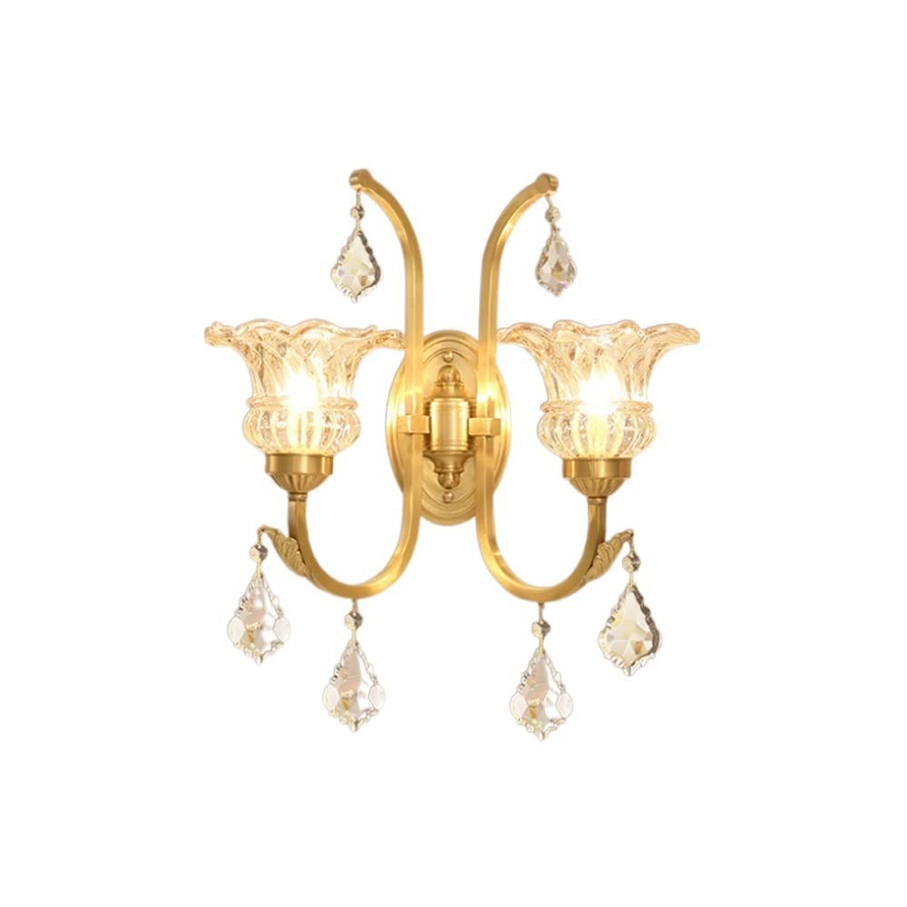 YNIYUJKL Wall Lamp, Simple Wall Light Modern Creativity Copper Wall Lamp E27 Wall Sconce Personality Indoor Glass Lamp Shade Furniture Decoration Easy Installation Living Roo,Onecolor-Double head