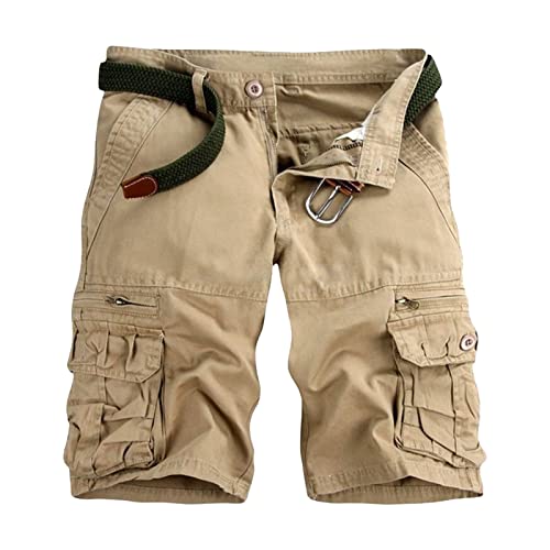 Maiyifu-GJ Men's Lightweight Multi Pocket Shorts Relaxed Fit Outdoor Cargo Short Casual Cotton Hiking Military Short Pant (Khaki,30)