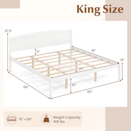 Image of GIANTEX King Size Wooden Bed Frame with Curved Headboard, Wood Slat Support | Farmhouse Platform Bed w /Heavy Duty Mattress Foundation, Under-Bed Storage Space, No Box Spring Needed, Easy Assembly