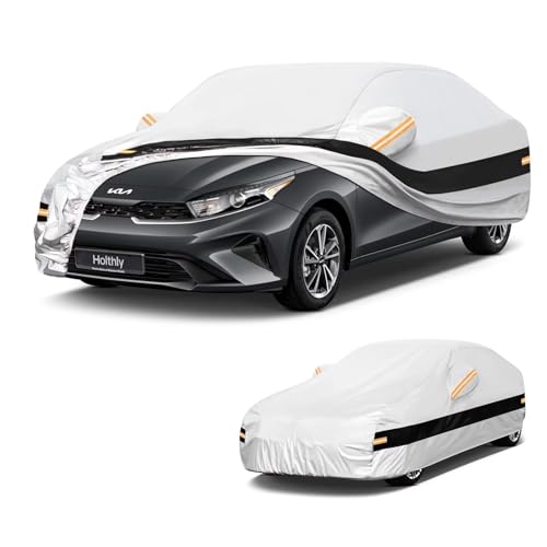 Image of 10 Layers Car Cover Custom Fit for Kia Forte(2017-2026), Waterproof All Weather for Automobiles, Outdoor Full Cover Sun Dust Rain Protection with Cotton. Silver