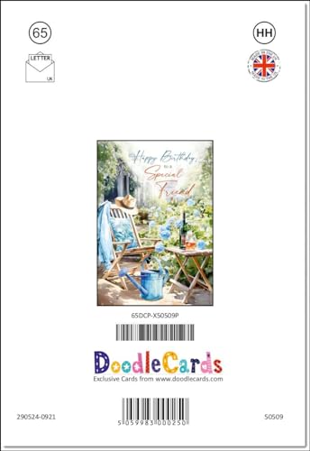 doodlecards Special Friend Birthday Card Relax in the Garden Medium Size with Plain Envelope - Image 2