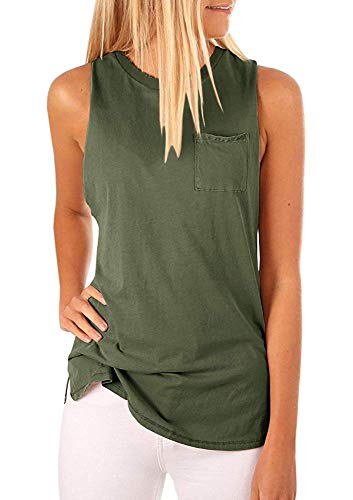 Hount Women's Summer Sleeveless Shirts Casual Tank Tops Loose Fit (Army Green, S)