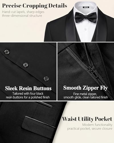 Image of MY'S Mens 3-Piece Suit Shawl Lapel One Button Tuxedo Winter Fabric Slim Fit Premium Dinner Jacket Vest Pants & Tie Set