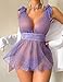 ADOME Sexy Polka Dots Mesh Sheer Lace Babydoll Bridal Lingerie for Women Chemise Lilac X-Large