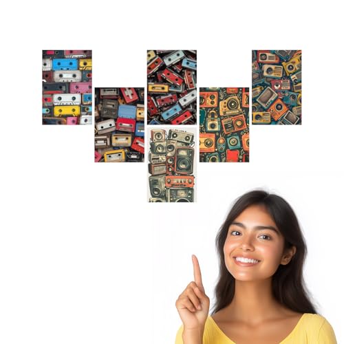 Image of SiddArtify Retro Cassette Tapes and Boomboxes Art Print Set - Set of 2-4x6 Inch - Board (Pack of 6) - Sticker (Pack of 6) Wall Room Decoration art Poster Prints