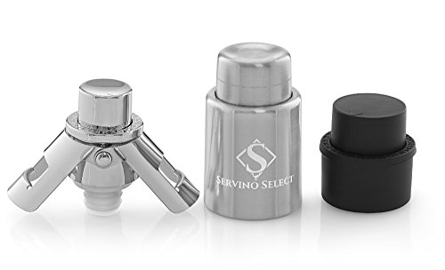 Servino Select Bottle Stoppers with Built-in Pumps - Vacuum Seal or Pressurize in One Simple Step! - Wine Saver, Champagne Sealer, and Soda Fizz Keeper - Easier Than Using a Separate Hand Pump!