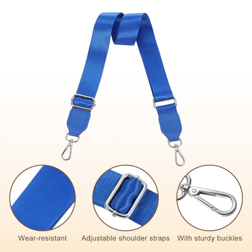 Image of uxcell Wide Shoulder Strap, 3.8cm Adjustable Purse Strap Replacement Crossbody Strap for Shoulder Bag Handbag, Blue, Silver Square Mouth Buckle