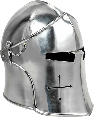 RSA_ENTERPRISES. Casque de Barbuta des Templiers – Armure médiévale en acier brossé – Accessoire rustique pour costumes et décoration d'intérieur