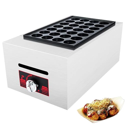 FHRKA Commercial Gas Takoyaki Grill, 28/56 Holes Fish Ball Maker with 40mm Non-Stick Plate, Stainless Steel Octopus Ball Machine (28)