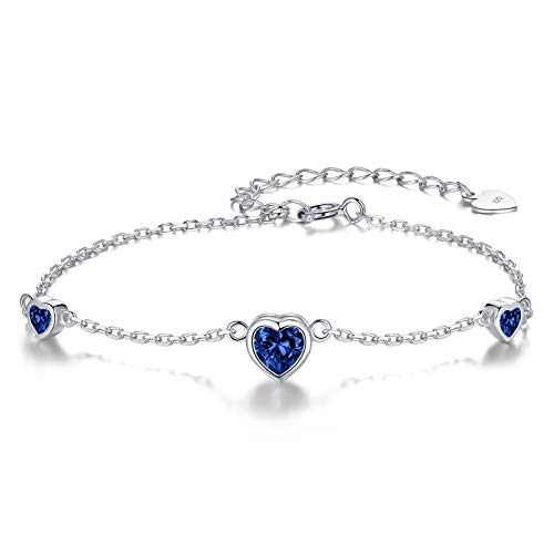Sterling Silver Blue September Birthstone Bracelet for Women Teen, Birthday Anniversary Valentine's...