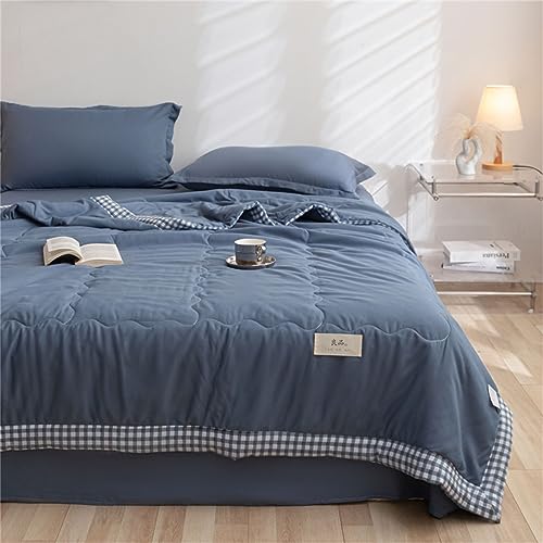 ChickwinMicrofiber Quilted Bedspread, Solid Color Edge Plaid Design Quilt Bedspreads Quilt Bed Throw Bed Coverlets Soft Bedpreads Lightweight for Bedroom Decor (200x230cm,Dark Blue)