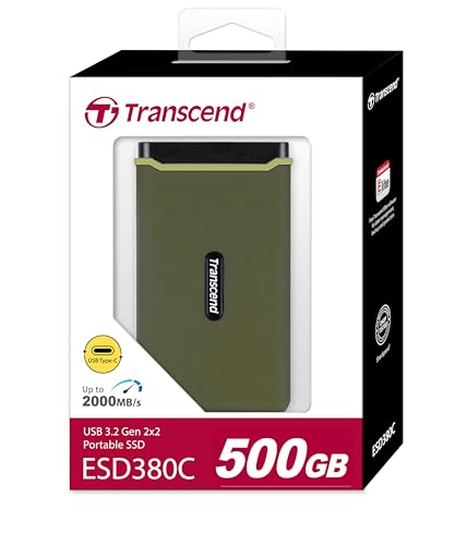 Image of Transcend 500GB ESD380C, External Solild State Drive, Portable SSD, Rugged Shield, Gen 2x2 USB Type-C, Up to 2000 MB /s - TS500GESD380C