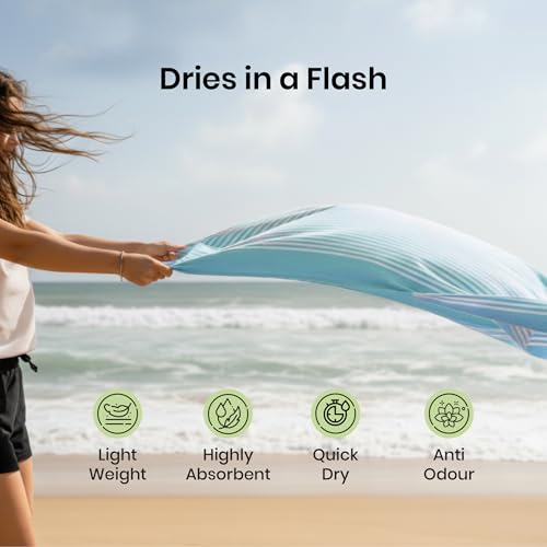 Image of Mush Grab & Go Bamboo Travel Towel | 100% Bamboo Bath Towel for Beach, Hiking & Gym Towel for Men Workout | Compact Towels with Travel Bag | 60x120 cms, 250GSM Quick Dry & Featherlight | Aqua