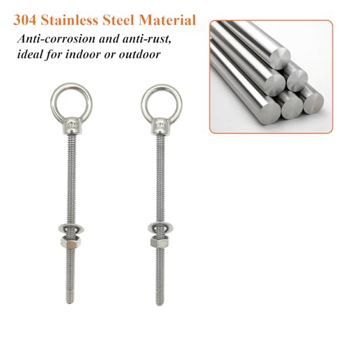 Image of Threaded Eyebolts 304 Stainless Steel Shoulder Eye Bolt Heavy Duty Anti-Corrosion and Anti-Rust Lifting Ring Eyebolts with Nuts and Washers 10pcs 1 /4 inch x 4 inch