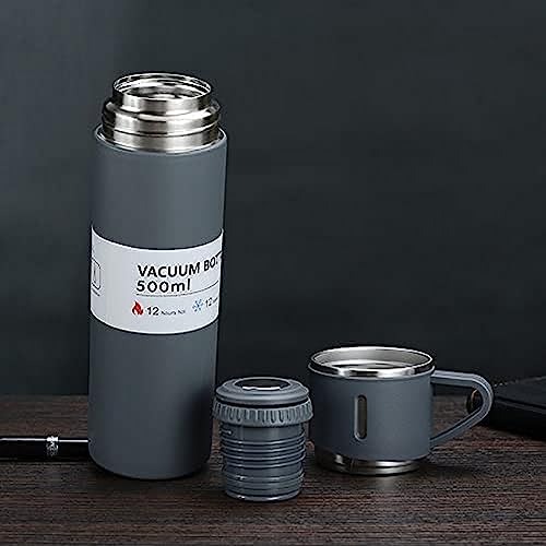 Image of Steel Vacuum Flask Set with 3 Stainless Steel Cups Combo - 500ml - Keeps HOT Cold Ideal Gift for Winter - Housewarming Random Color