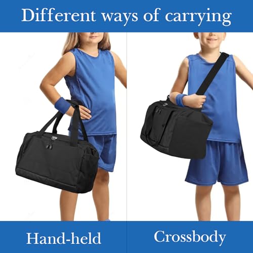 Linkidea Small Duffel Bag for Kids, Soccer, Basketball Sports Equipment Bag with Shoe Compartment, Fit Team Practice or Overnight Travel, 15 X 9 inch Small Gym Bag for Youth, Women (Black)4