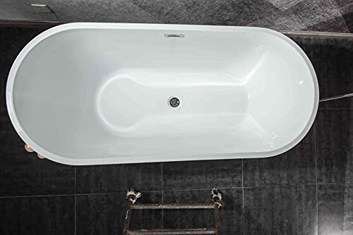 Cotoala Acrylic Alcove Freestanding Bathtub, Contemporary Soaking Tub With Self-Leveling Legs And Drain Hose Provide, Easy Installation White 55 A #TOP3