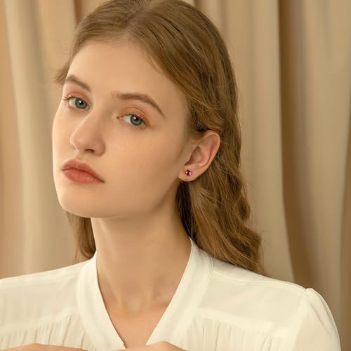 Ursilver Birthstone Earrings for Women Girls - 0.8 CT S925 Sterling Silver Red Blue Green Round Birthstone Earrings 12 Months Birthstone Stud Earrings for Women Teen Girls Jewelry Gifts3