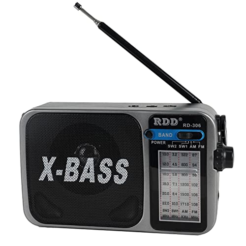 Dj E Iluminación, Electronics Wodoso Radio FM portátil de amplitud modulada,Radio de 4 Bandas FM/AM/SW1-2,con Toma de Auriculares y Linterna,Esfera Transparente, Conector de...